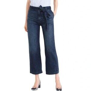 New J. Crew Denim Slim Wide Leg Tie Waist Jeans Rinse Wash, Size 30